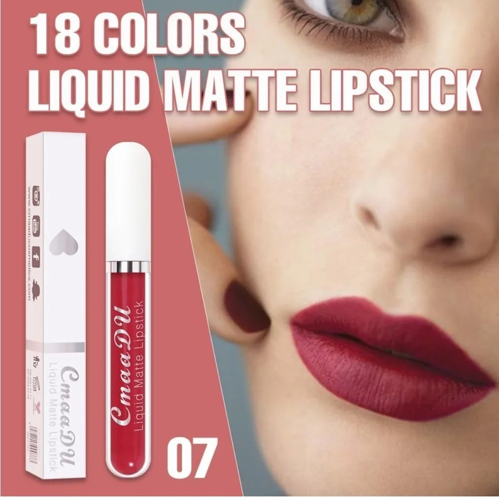 CmaaDu (7) Rose Red Liquid Matte Lipstick. 24 Hour Lips.  #07